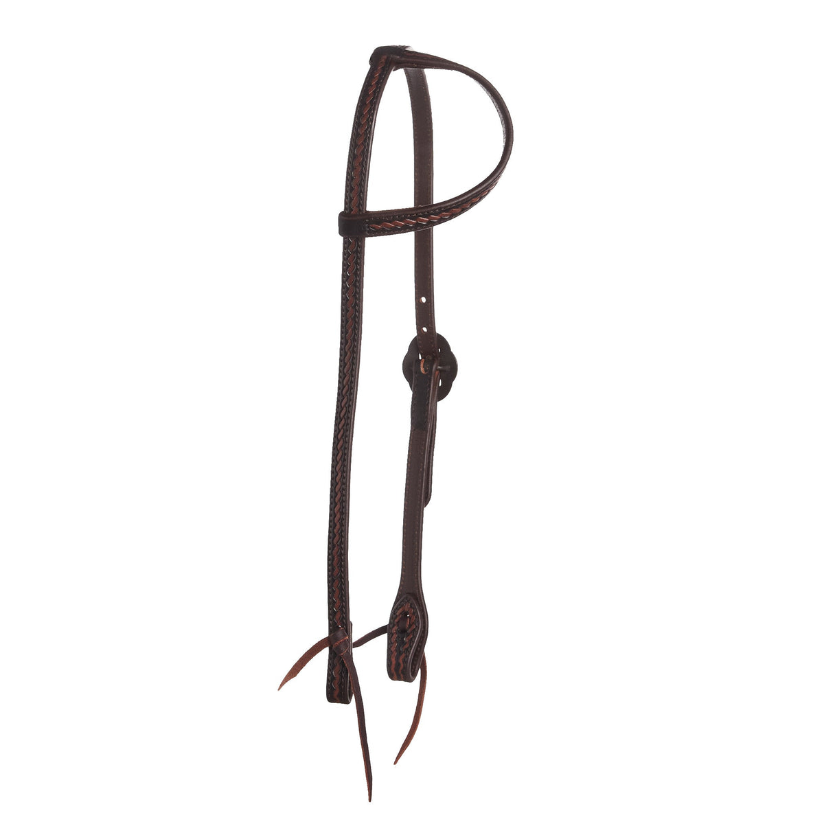 WD-RTSEH-HO-18 Heavy Oiled Rope Tooling Headstall with Double Flower Buckle Single Ear Mayatex on Tampa Home & Garden Store