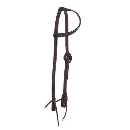 WD-RTSEH-HO-18 Heavy Oiled Rope Tooling Headstall with Double Flower Buckle Single Ear Mayatex on Tampa Home & Garden Store