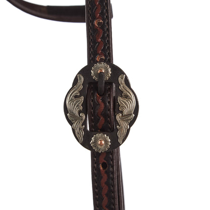 Single ear headstall Mayatex oiled rope tooling with double flower buckle brown leather on Tampa Home & Garden Store