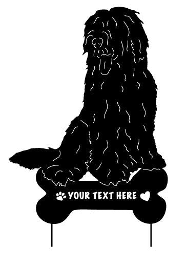 Old English Sheepdog garden stake silhouette by Rustica Ornamentals lawn ornament with text on Tampa Home & Garden Store