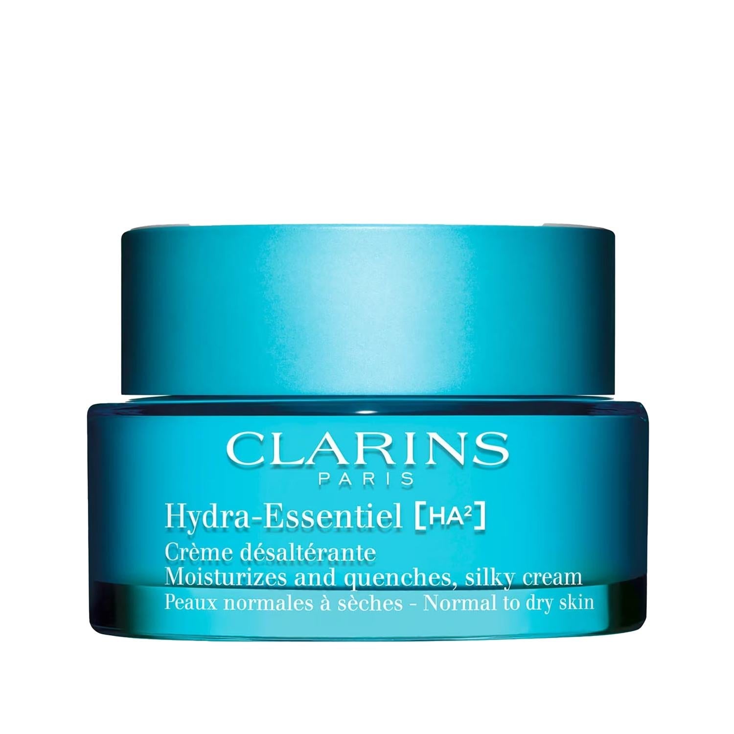 Clarins Hydra-Essentiel [HA2] face cream in turquoise jar, silky moisturizer on Tampa Home & Garden Store