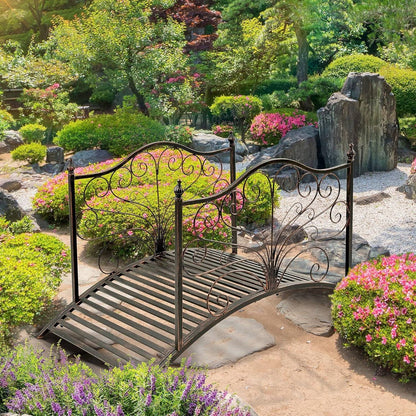 Puente de jardín metálico resistente de 1,2 m para exteriores con acabado en bronce negro