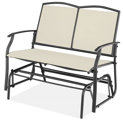 Columpio mecedora deslizante de 2 plazas de malla para patio con apoyabrazos en color blanco roto