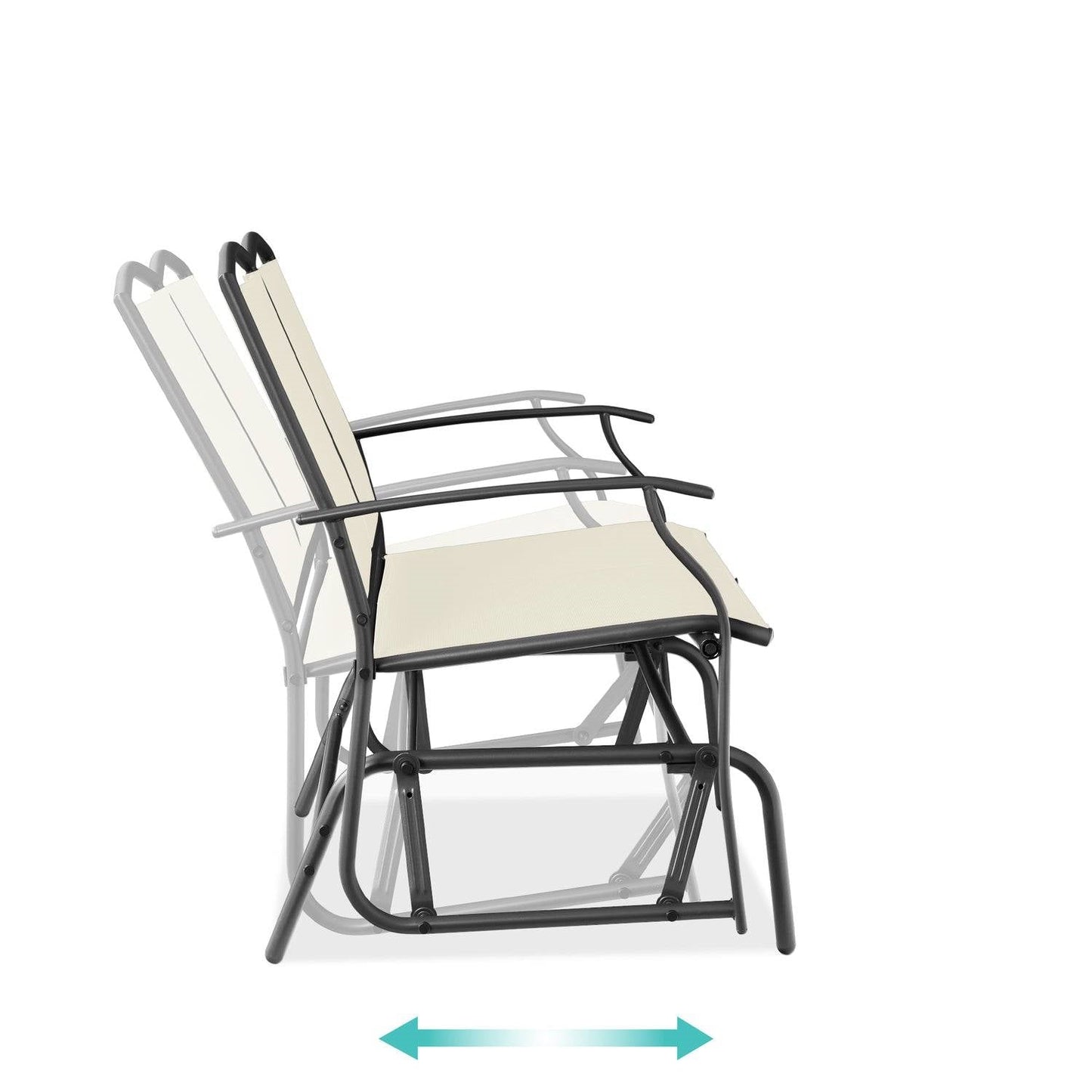 Columpio mecedora deslizante de 2 plazas de malla para patio con apoyabrazos en color blanco roto