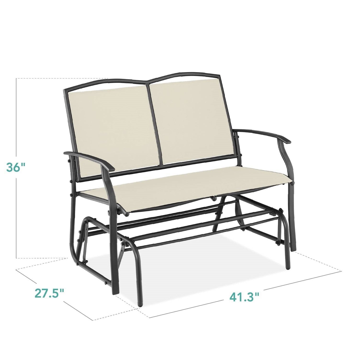 Columpio mecedora deslizante de 2 plazas de malla para patio con apoyabrazos en color blanco roto