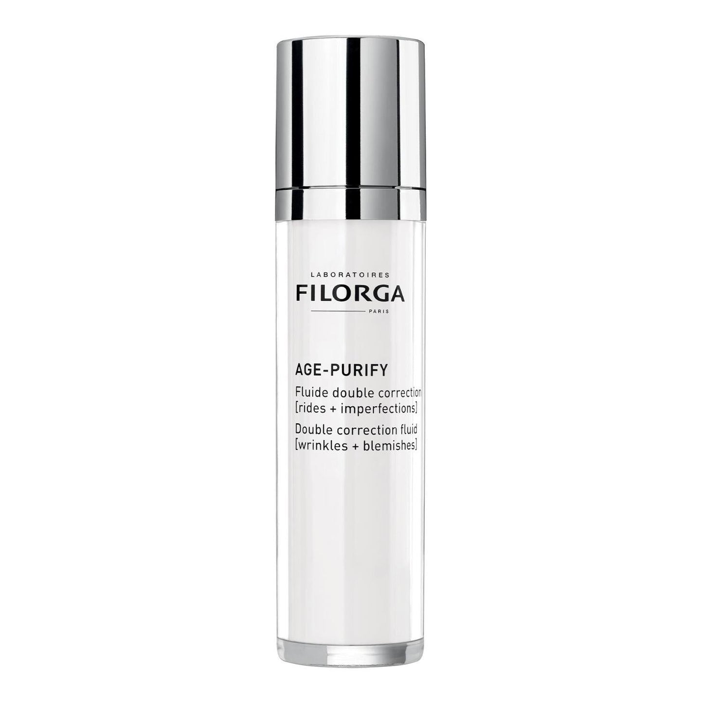 Filorga Age-Purify double correction fluid bottle with chrome cap and white liquid on Tampa Home & Garden Store
