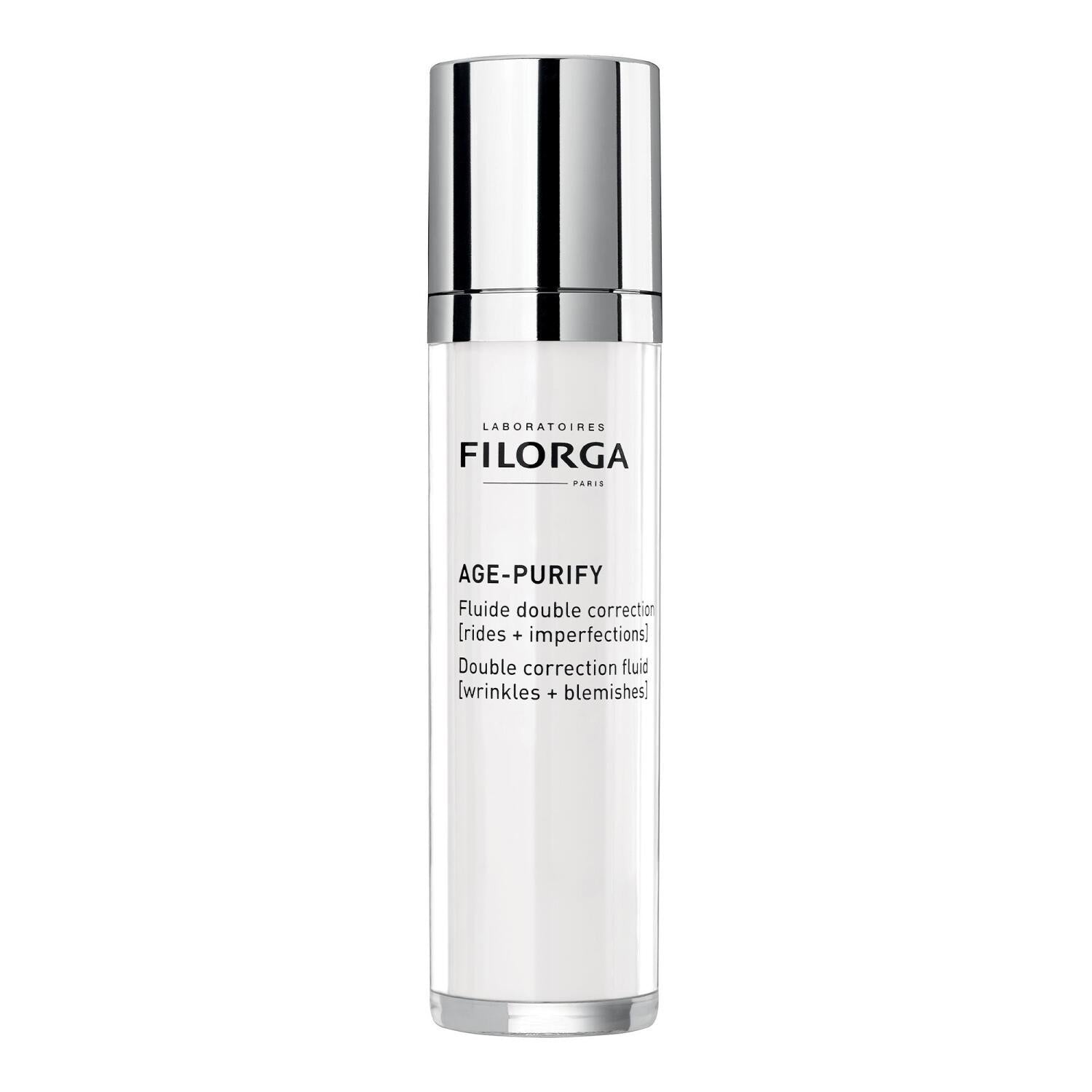 Filorga Age-Purify double correction fluid bottle with chrome cap and white liquid on Tampa Home & Garden Store