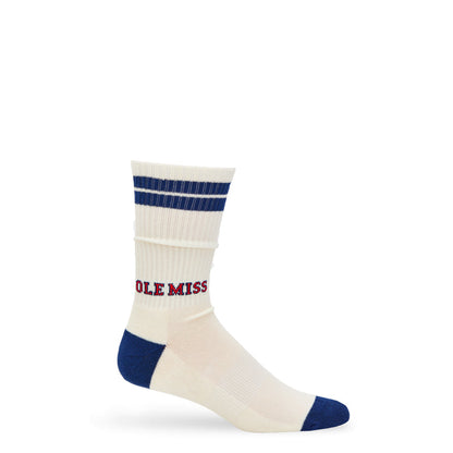 Ole Miss Colonel crew socks cream with blue stripes and blue toe/heel 4-pack on Tampa Home & Garden Store