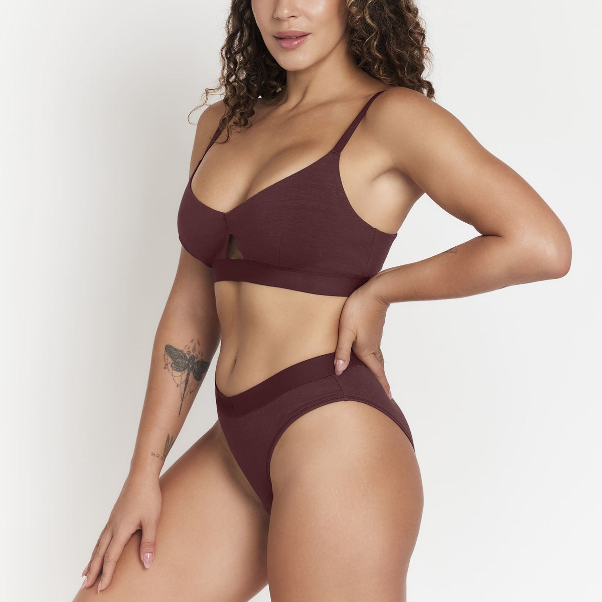 Keyhole hemp bra by Net Positive in burgundy with front cutout and slim straps on Tampa Home & Garden Store
