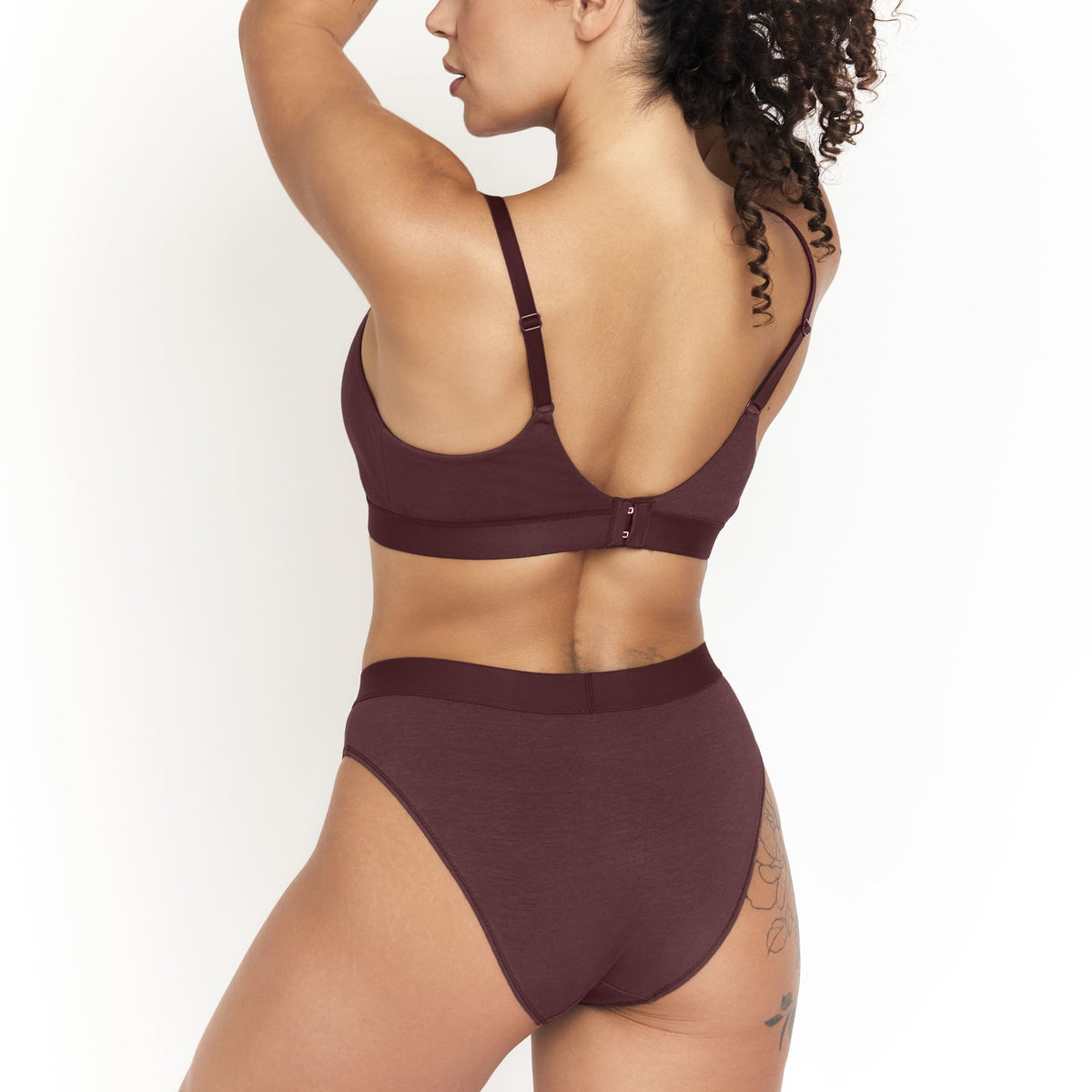 Keyhole hemp bra in Burgundy by Net Positive, back view with adjustable straps on Tampa Home & Garden Store
