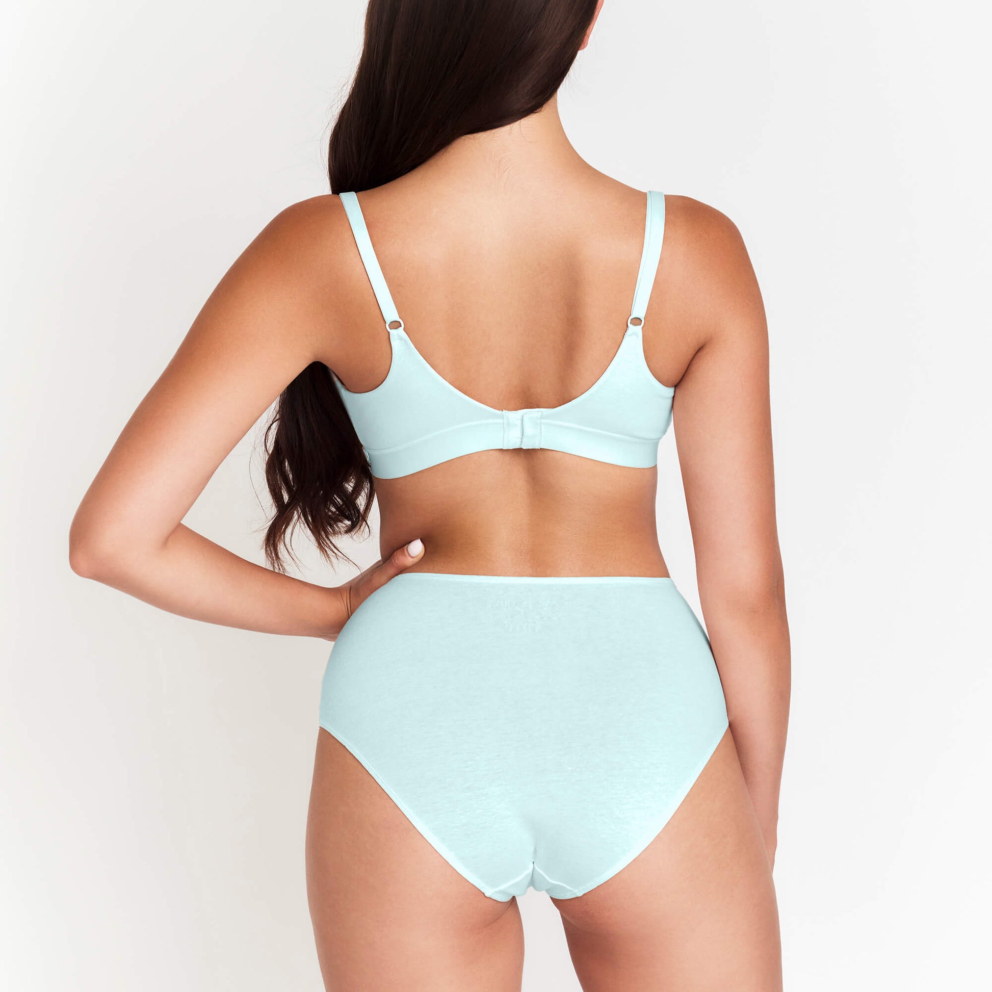 High-Rise Hemp Brief in light blue, back view of model on Tampa Home & Garden Store