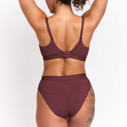 Mid-Rise Hemp Brief by Net Positive in burgundy, back view on Tampa Home & Garden Store