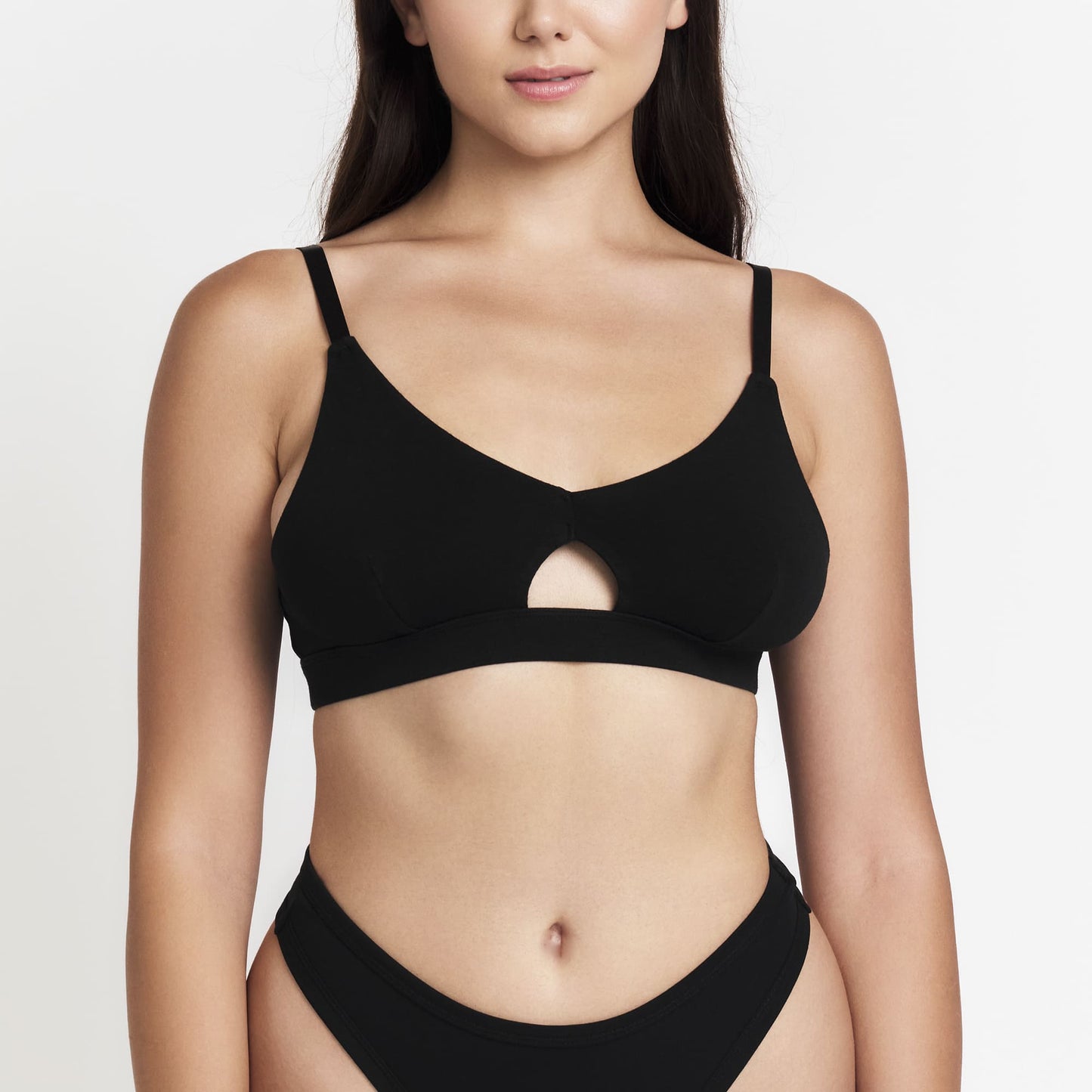 Keyhole hemp bra Net Positive in black with front cutout and adjustable straps on Tampa Home & Garden Store