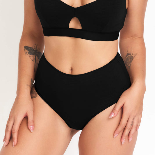 High-Rise hemp briefs in black with back keyhole cutout on Tampa Home & Garden Store