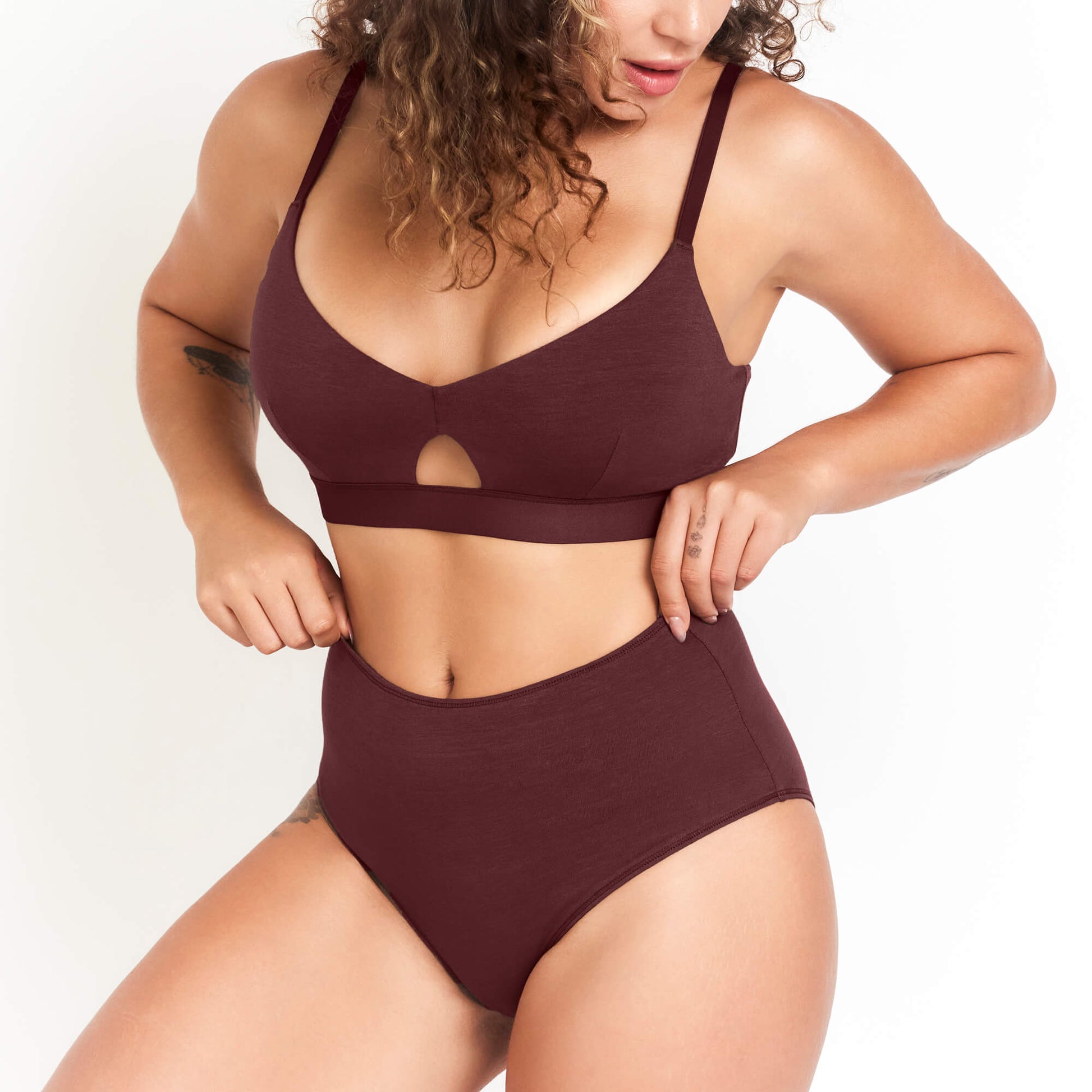 High-Rise Hemp Brief in burgundy with front keyhole cutout on Tampa Home & Garden Store