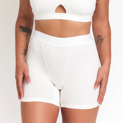 Botanical Dye Boxer boyshorts, organic rib fabric, white by Net Positive on Tampa Home & Garden Store