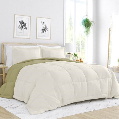 Juego de edredón reversible de microfibra de 3 piezas tamaño Full/Queen en verde salvia/crema