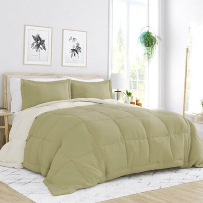 Juego de edredón reversible de microfibra de 3 piezas King/Cal King en verde salvia/crema