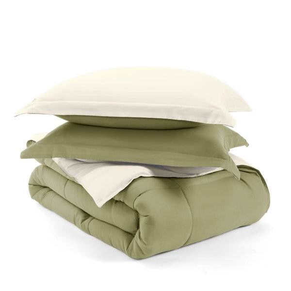 Juego de edredón reversible de microfibra de 3 piezas King/Cal King en verde salvia/crema