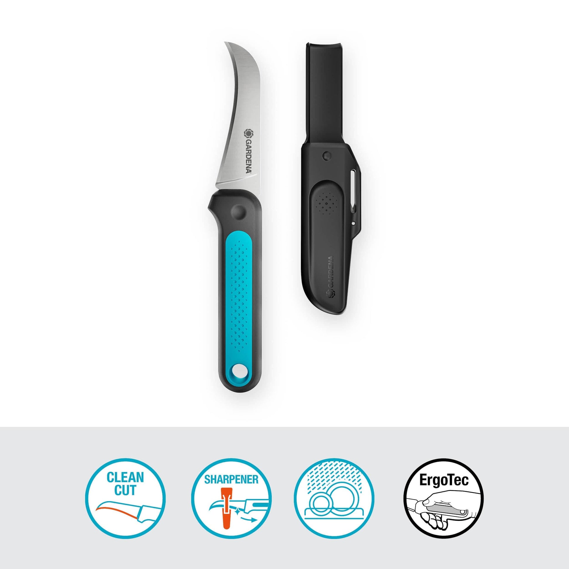 Gardena VeggieCut Scissors curved stainless blade black ergonomic handle teal grip on Tampa Home & Garden Store