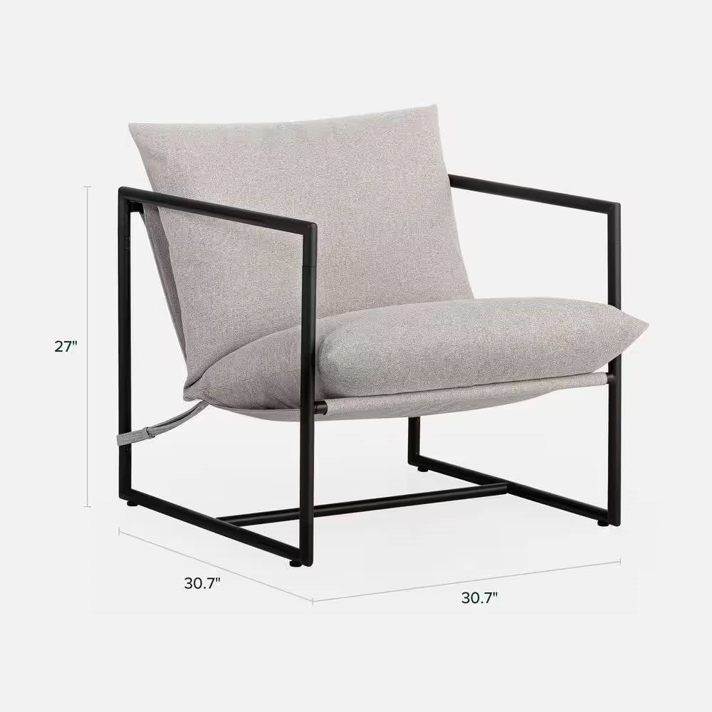 Sillón decorativo moderno tapizado en beige, gris, tostado y avena con estructura de metal