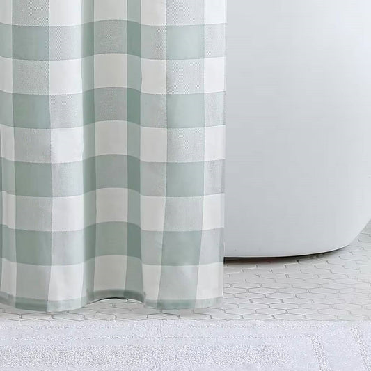 72-inch 100-Percent Cotton Fabric Shower Curtain with Green White Plaid Pattern - Tampa Home & Garden Store