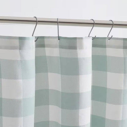 Cortina de ducha de tela 100 % algodón de 72 pulgadas con patrón de cuadros verdes y blancos