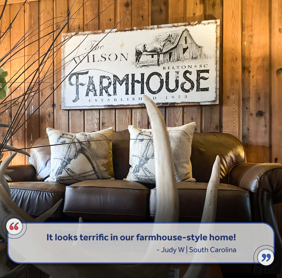 Rustic Horse Farmhouse Sign canvas by Tailored Canvases with barn on wood panel on Tampa Home & Garden Store