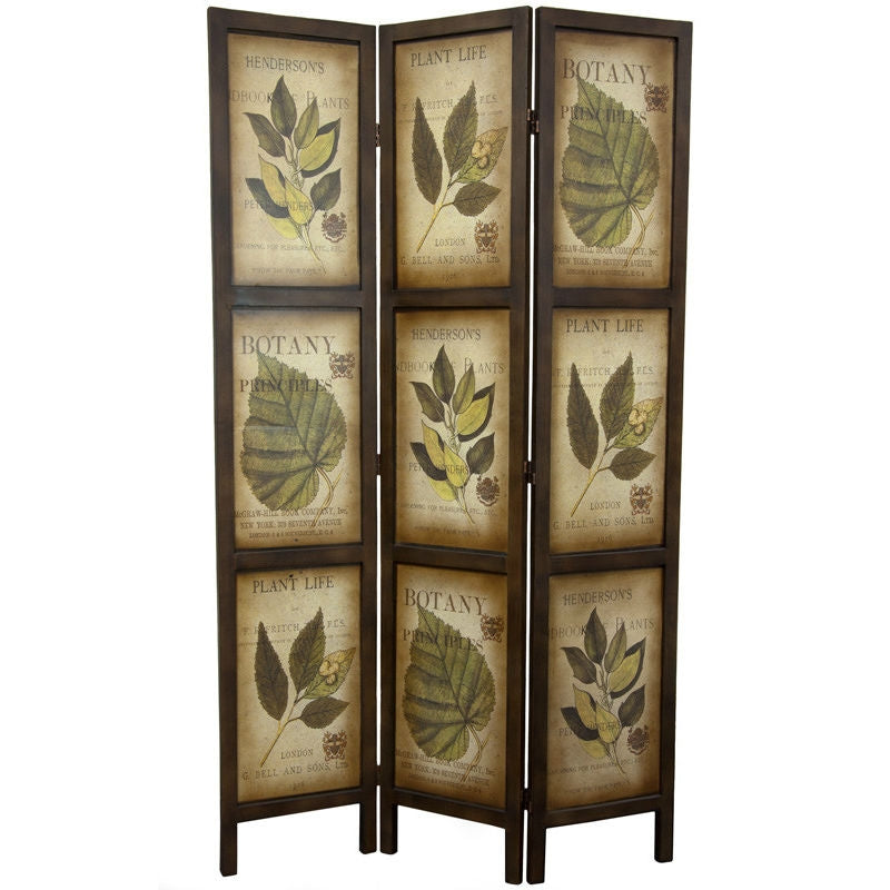 Biombo de 3 paneles con diseño floral de doble cara, plantas y hojas