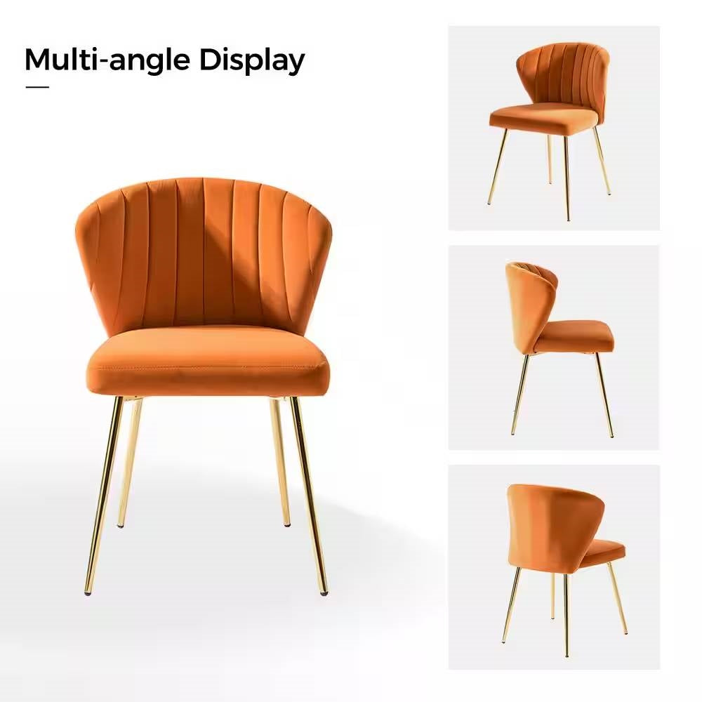 Sillón auxiliar tapizado en terciopelo naranja con patas de metal dorado