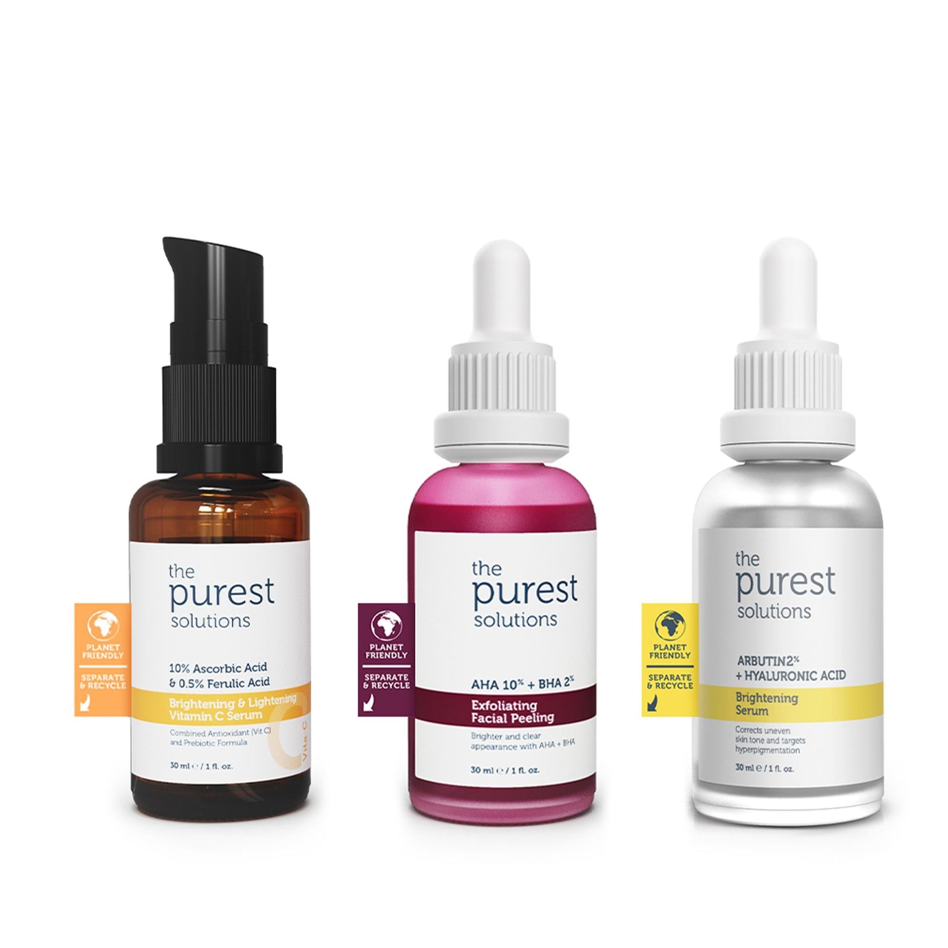 the purest solutions skin care trio: amber pump, pink dropper, serum bottle by Beauty Care Bag on Tampa Home & Garden Store