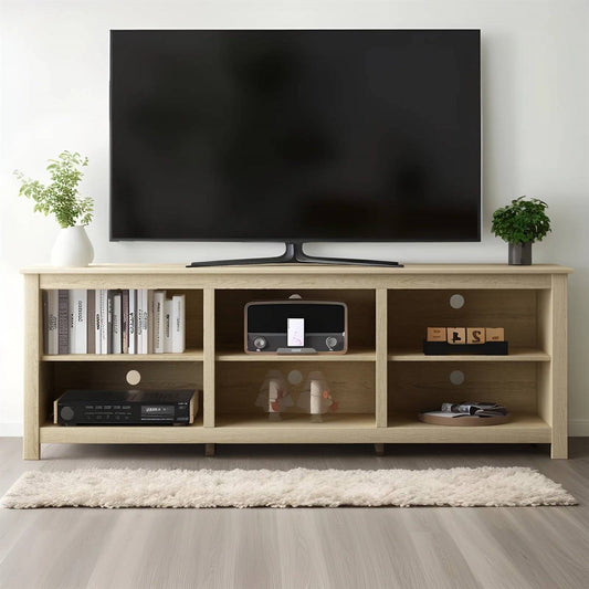 Farmhouse TV Stand in Light Oak Wood Finish - for TVs up to 70-inch - Tampa Home & Garden Store