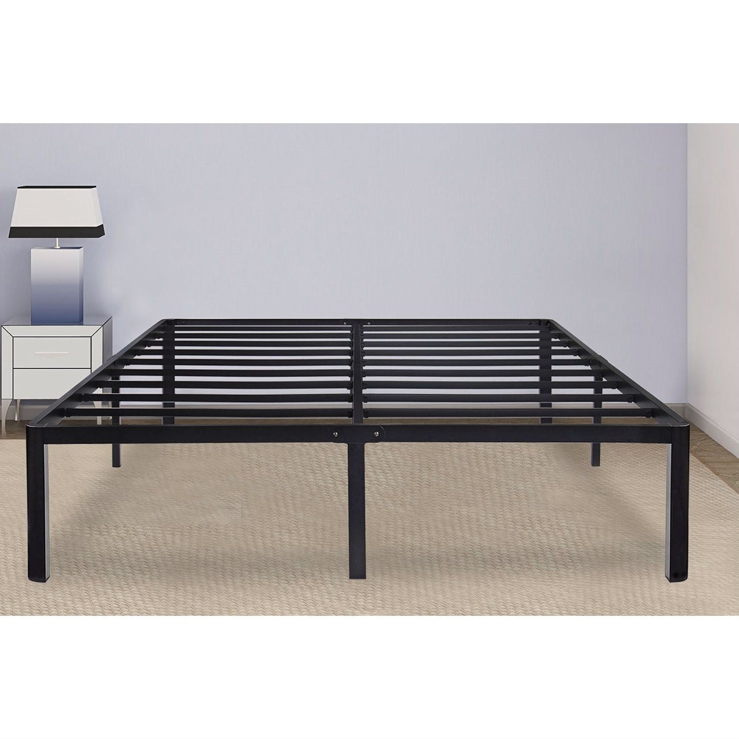 Estructura de cama de plataforma de metal negro de borde redondo moderno tamaño Twin