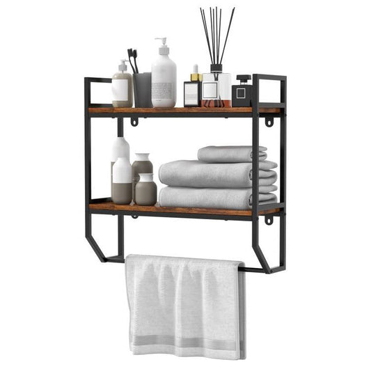Wall Mounted Over Toilet 2-Shelf Bathroom Shelving Unit with Towel Bar - Tampa Home & Garden Store