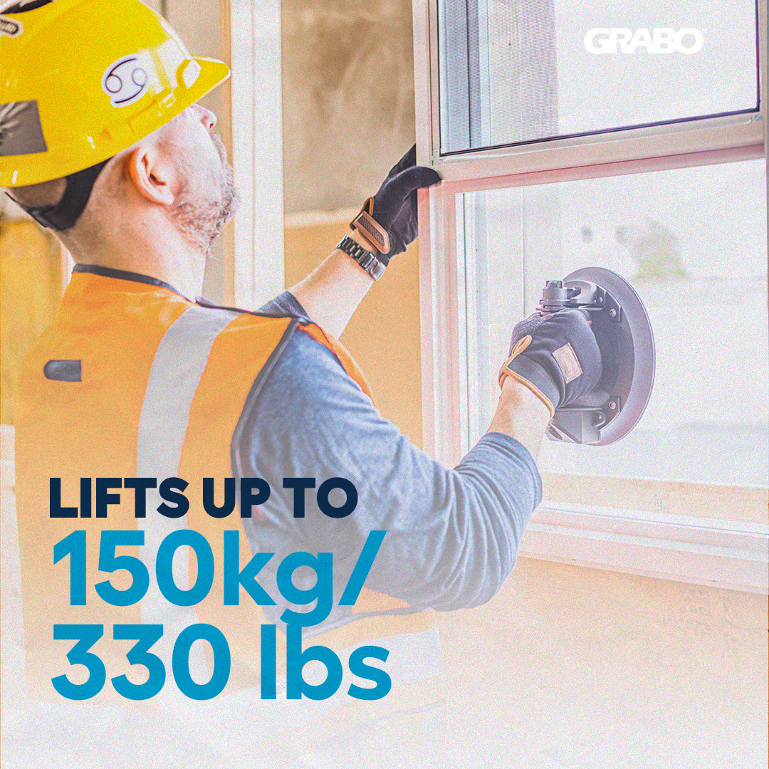 OTTOVAC Portable Electric Suction Gripster for Glass on a window worker in safety gear GRABO logo on Tampa Home & Garden Store
