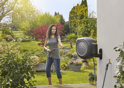 Retractable Hose Reel RollUp 50 ft Gardena gray wall-mounted on Tampa Home & Garden Store