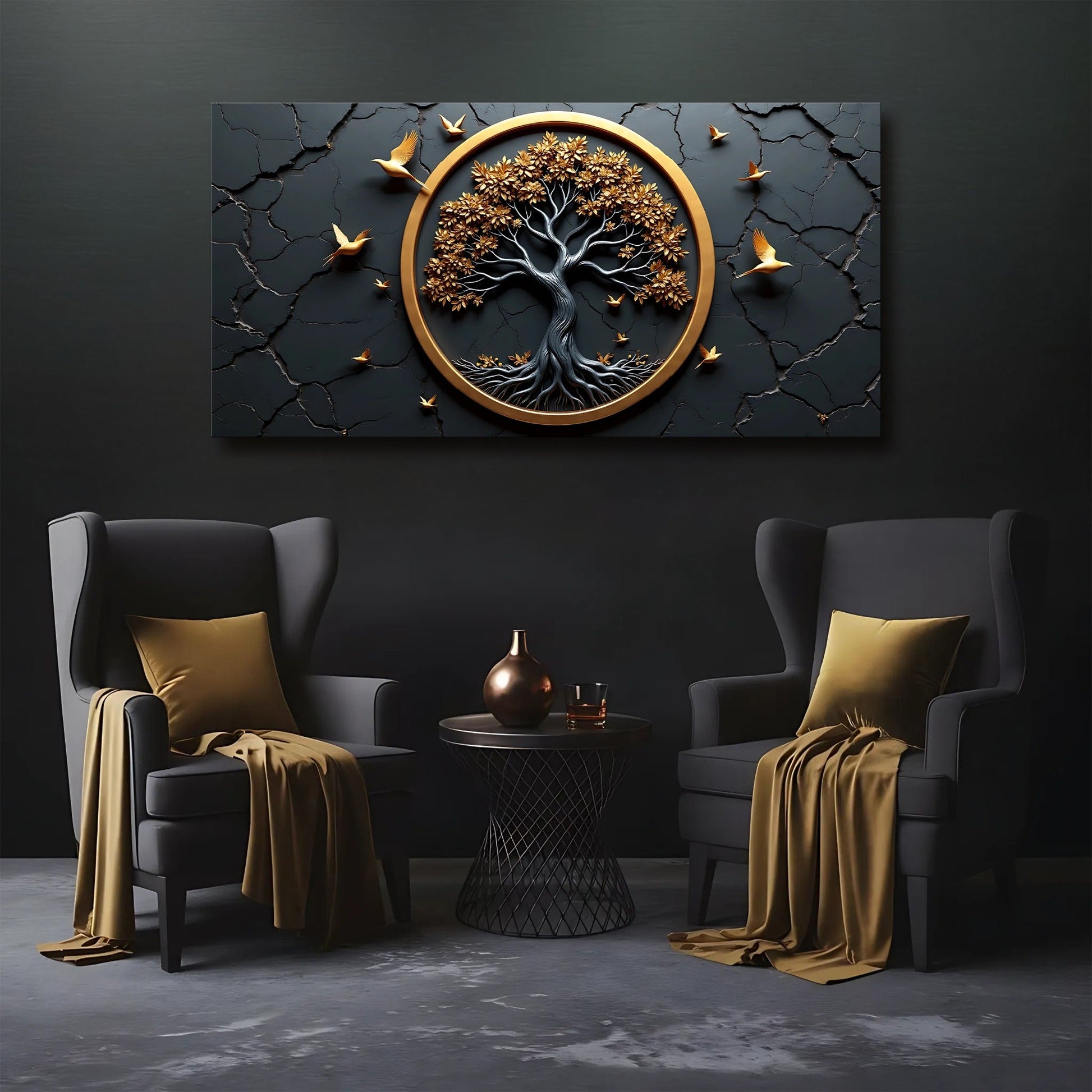 3D Celtic Tree of Life Wall Art IV canvas by Tailored Canvases with gold tree in circular frame on Tampa Home & Garden Store