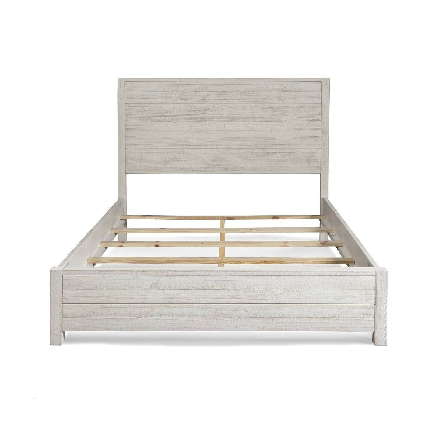 Cama de plataforma FarmHome de pino macizo blanco roto, tamaño Queen