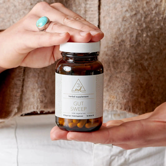 Gut Sweep herbal supplement by OWL Venice, amber bottle with white label and 60 veggie caps on Tampa Home & Garden Store