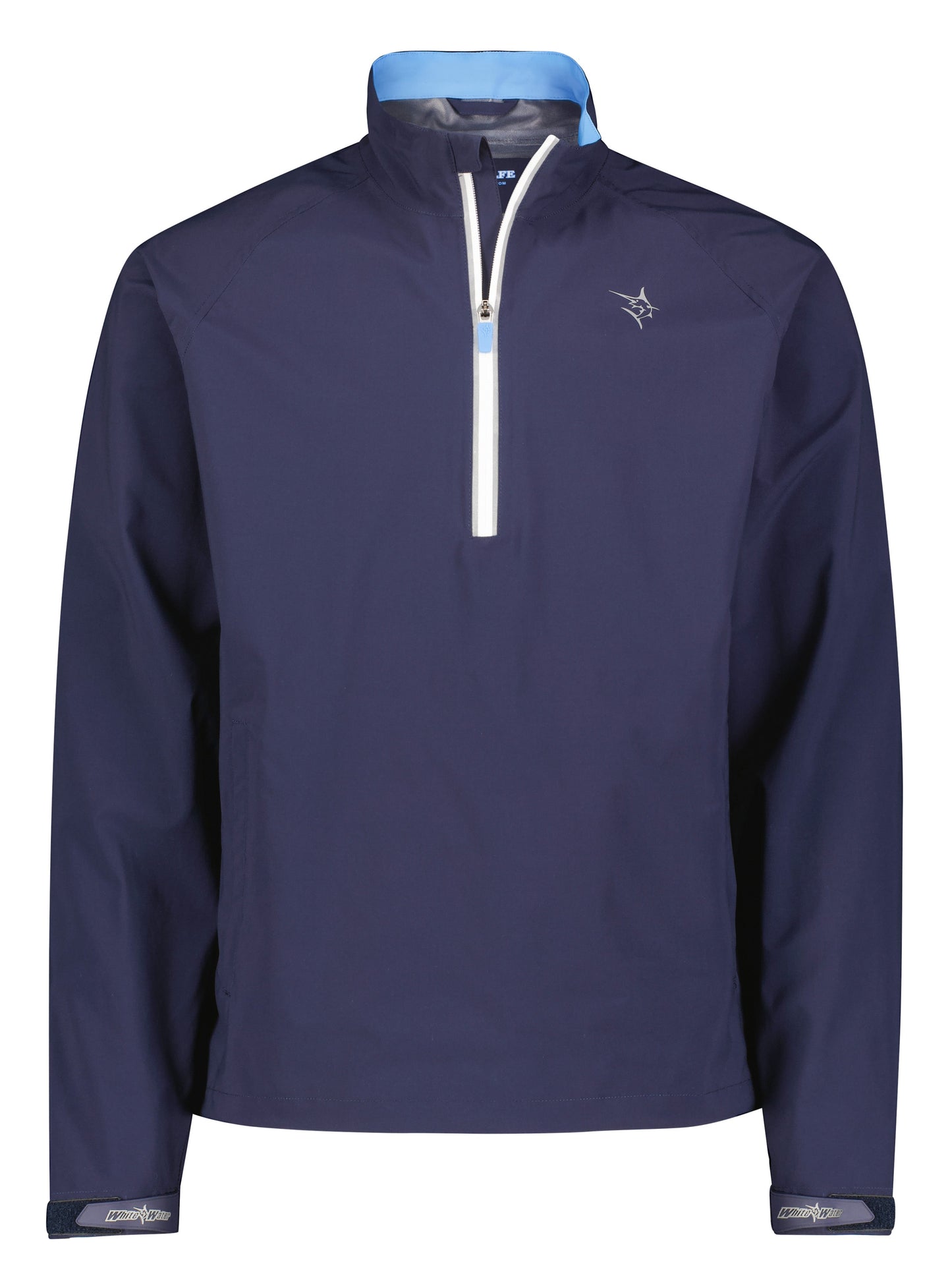 Palm Beach Waterproof Quarter Zip navy jacket with white zipper, White Water Life logo on Tampa Home & Garden Store