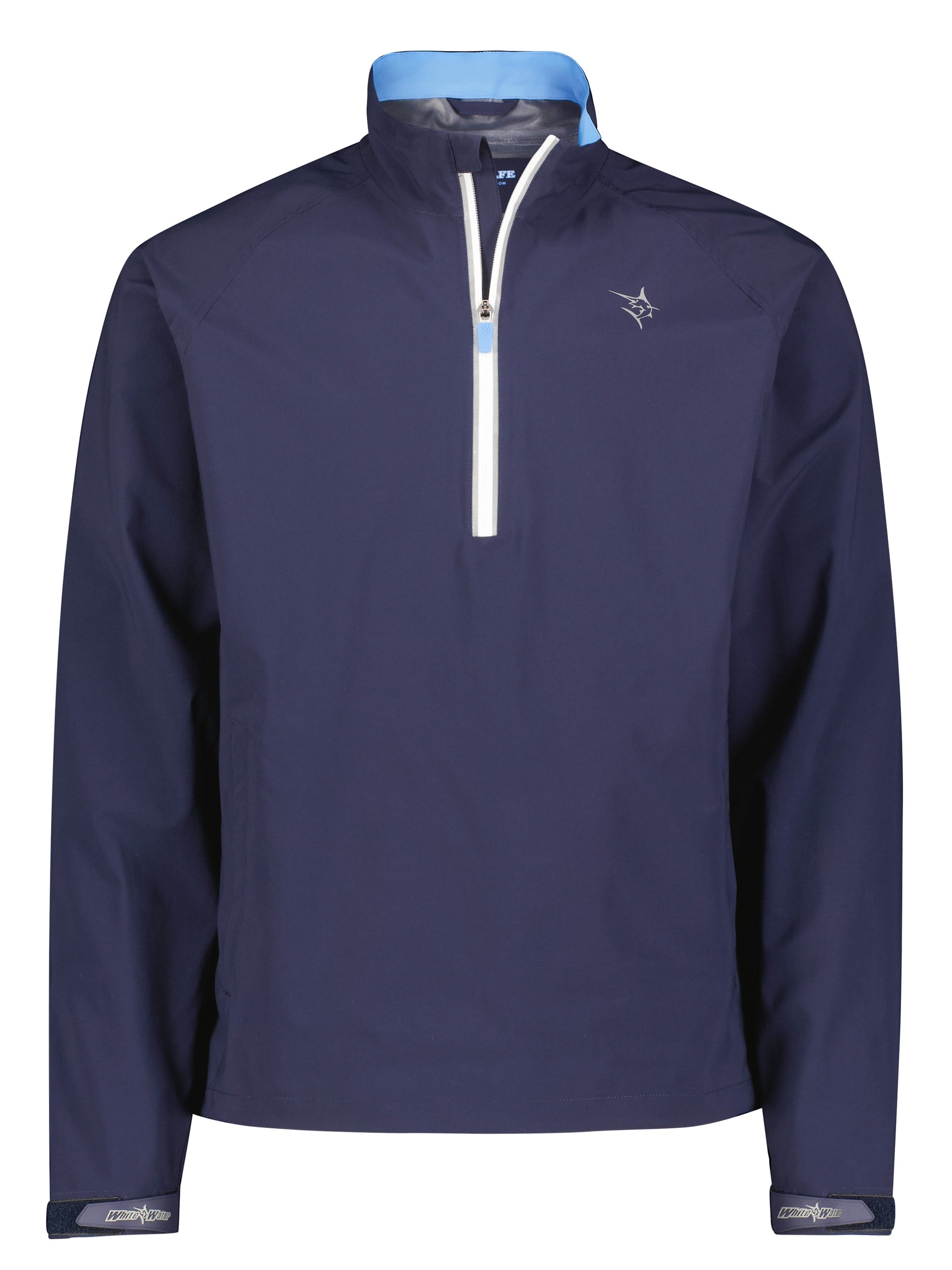 Palm Beach Waterproof Quarter Zip navy jacket with white zipper, White Water Life logo on Tampa Home & Garden Store