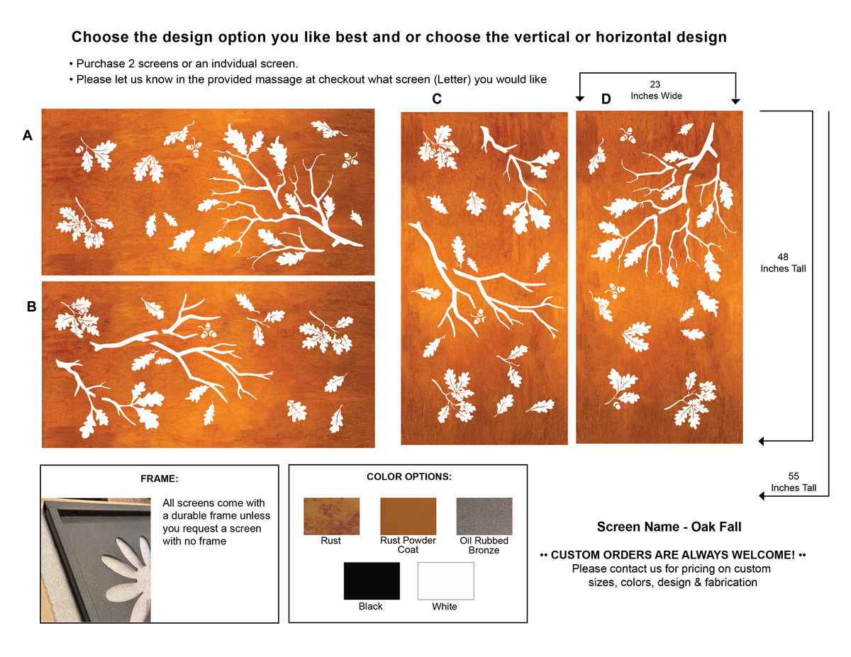 Rustica Ornamentals Privacy Screen for Deck large rust metal wall art panel with white leaf branches on Tampa Home & Garden Store