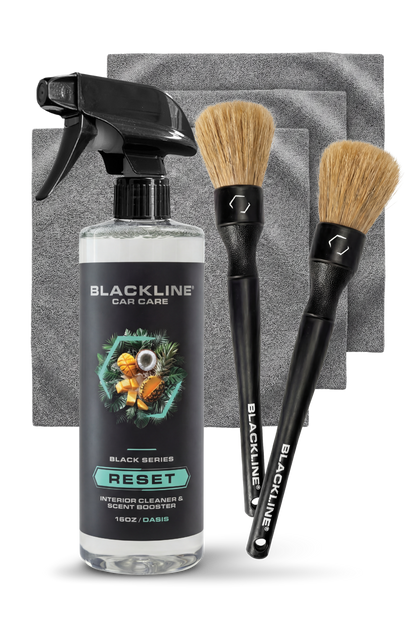 BLACKLINE RESET interior cleaner & scent booster bottle with towels and brushes on Tampa Home & Garden Store