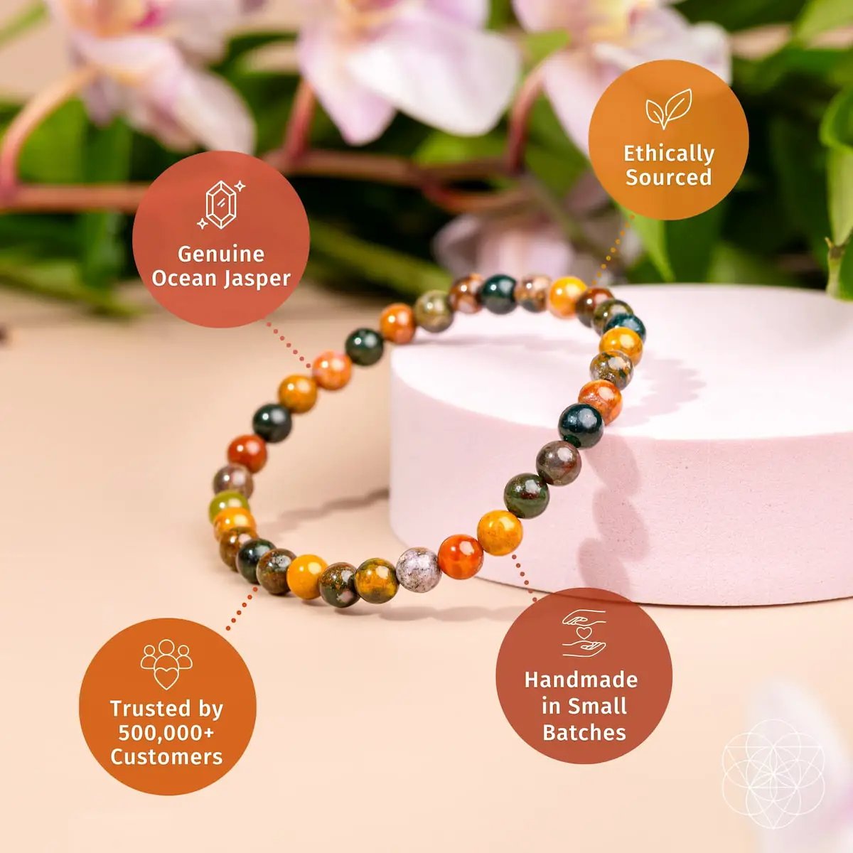 Quiet My Mind Ocean Jasper bracelet, 6mm multicolor gemstone beads by Conscious Items on Tampa Home & Garden Store