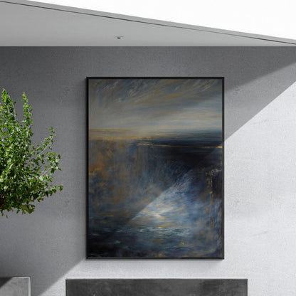 Canvas Oceans Lament by Tailored Canvases; seascape in deep blues and gold tones on Tampa Home & Garden Store