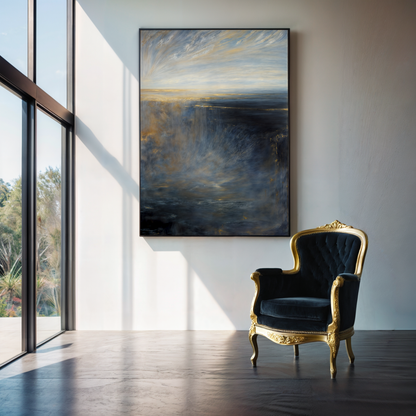 Canvas Print Oceans Lament by Tailored Canvases; seascape in blue and gold tones on Tampa Home & Garden Store
