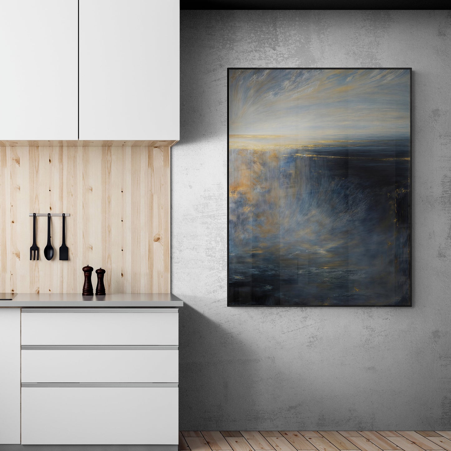 Canvas Print Oceans Lament by Tailored Canvases with blue and gold seascape crafting canvas on Tampa Home & Garden Store