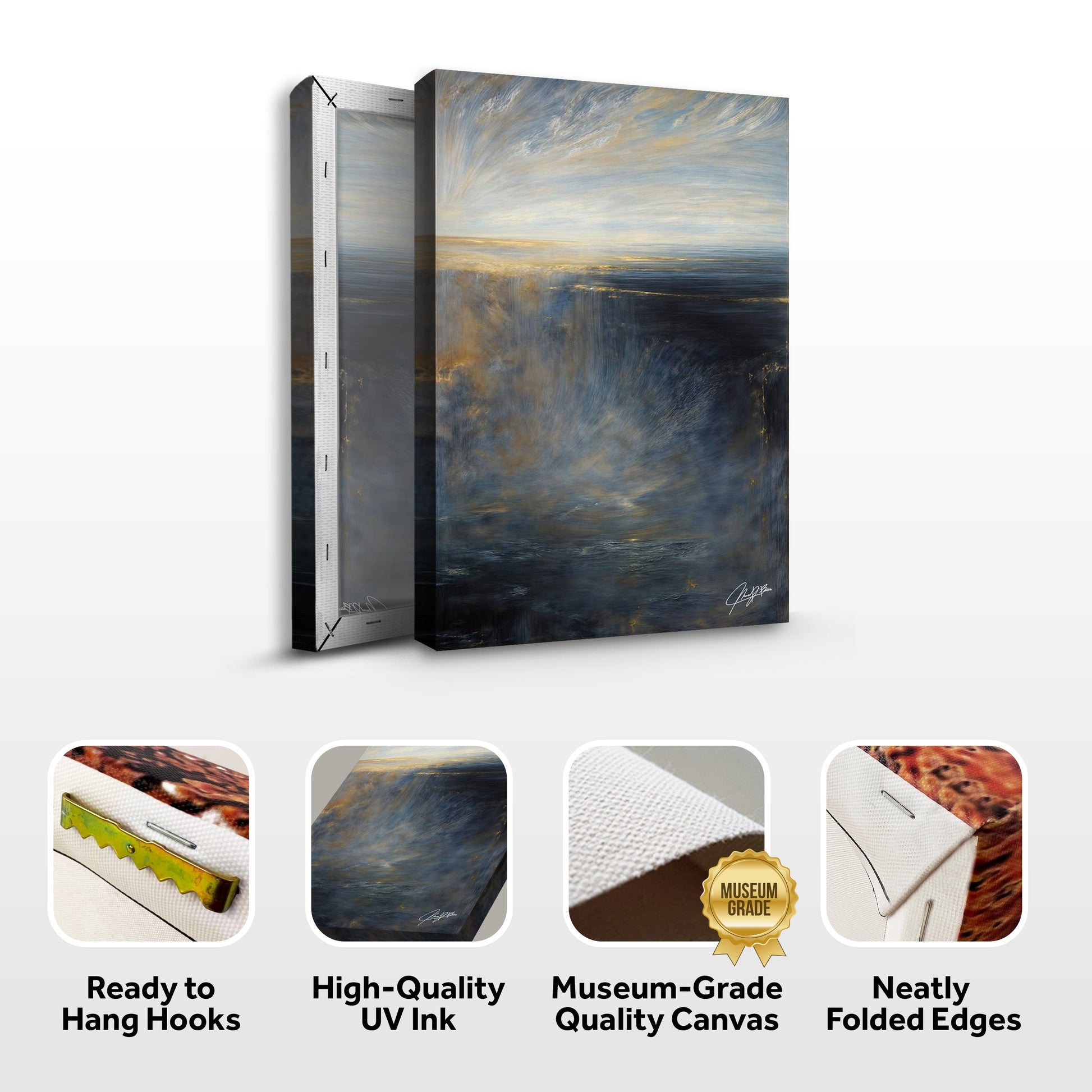 Canvas Print Oceans Lament by Tailored Canvases; blue-gold seascape on crafting canvas on Tampa Home & Garden Store