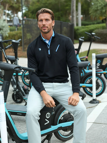 Oceanside Pullover Smooth Stretch by White Water Life, black with sky blue zip pocket on Tampa Home & Garden Store
