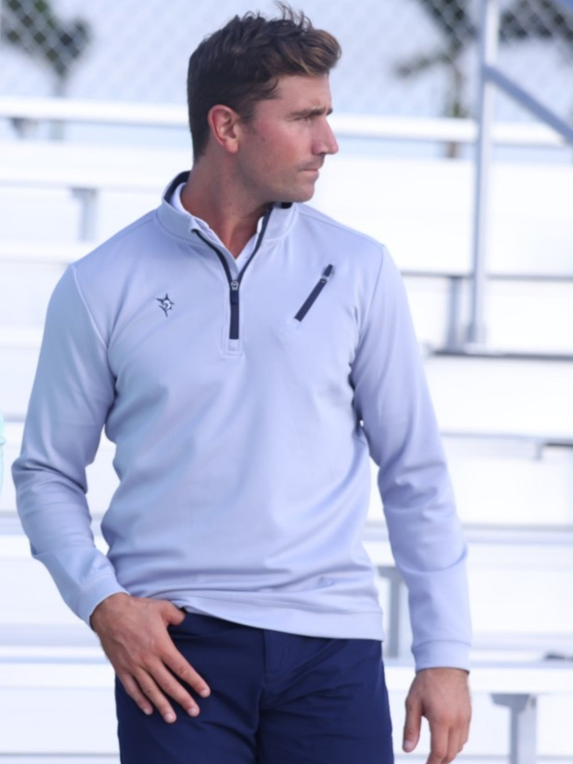 Oceanside Pullover Smooth Stretch light blue zip pocket White Water Life on Tampa Home & Garden Store